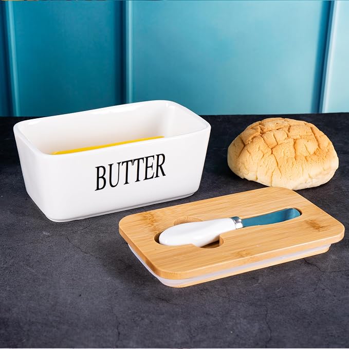 Large White Butter Dish with Lid and Knife - Image 4