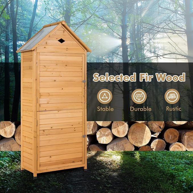 Goplus Wooden Storage Shed, Outdoor Storage Cabinet - Image 4