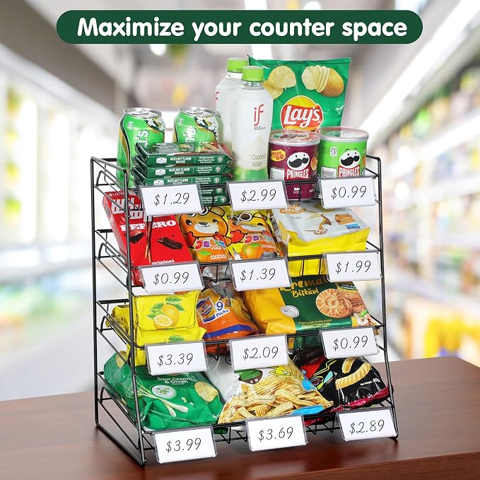 4-Tier Black Stackable Candy Display Rack, Snack Organizer - Image 3