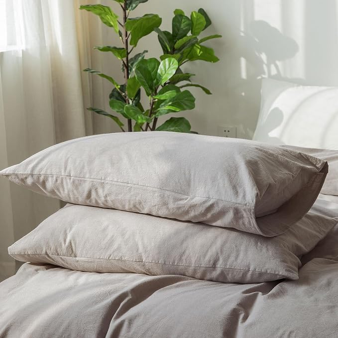 MooMee Bedding Pillowcases Pack of 2 100% Washed Cotton Linen Like Textured by MOOMEE
