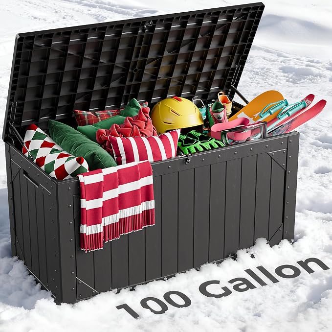 100 Gallon Outdoor Storage Box, Lockable Resin Deck Box by HomePage