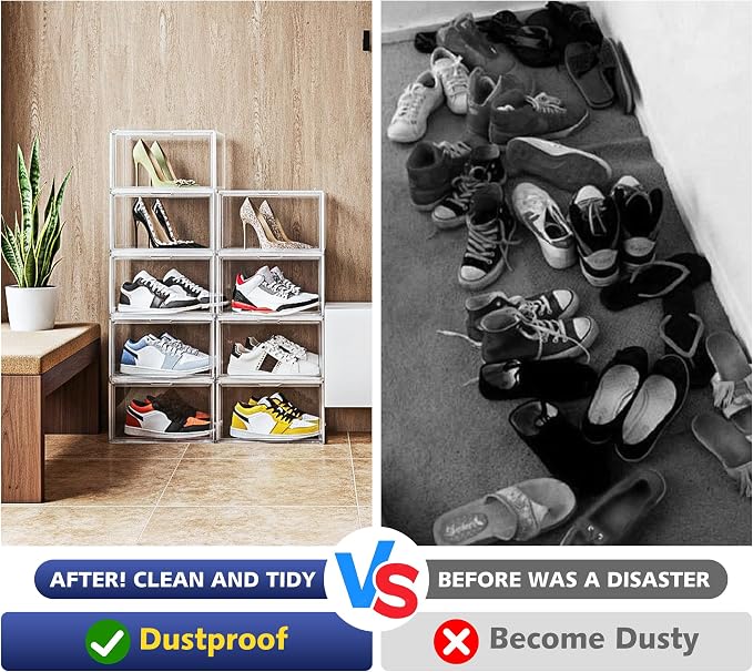 12 Pack Acrylic Shoe Boxes, Size 12 Clear Plastic Stackable Shoe Storage Boxes - Image 7
