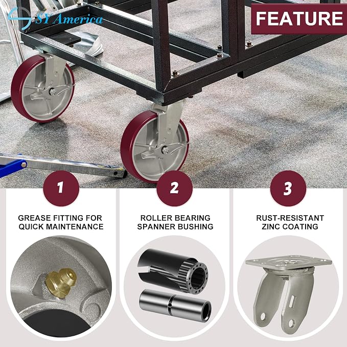 SY America 8" X 2" Casters Wheels, Heavy Duty Casters Set of 4，Polyurethane on - Image 3