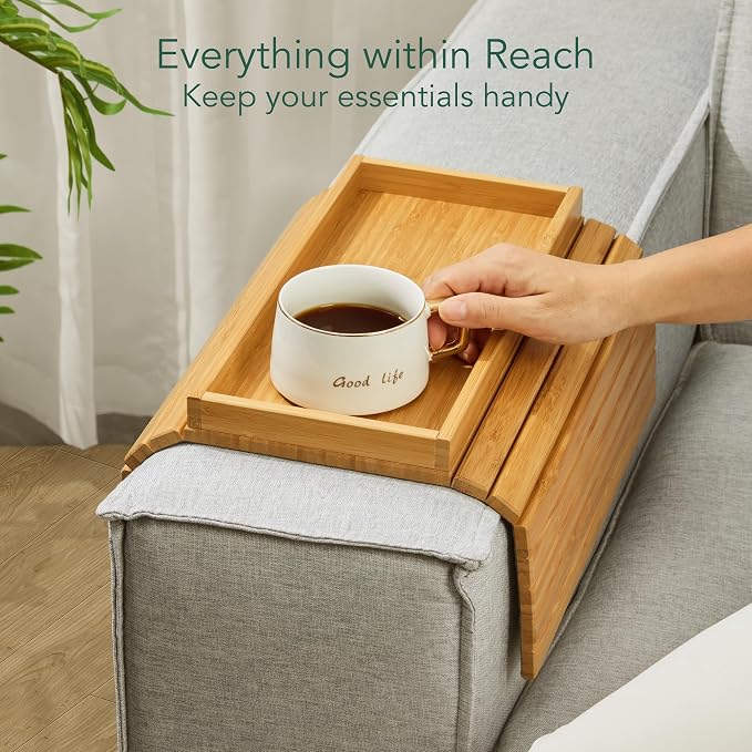 DETOR Couch Tray with Spacious 12.4" x 5.4" Storage Box, Natrual Bamboo Finish - Image 2