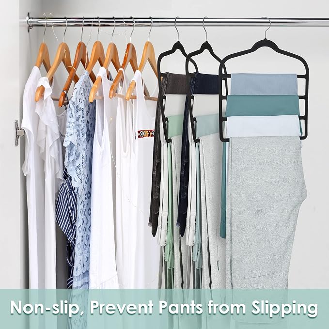 Velvet Hangers Space Saving Non Slip Pant Velvet Hangers, DUDUCOFU 4 Pack Black - Image 7