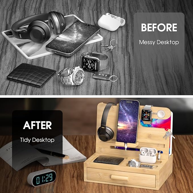 melafa365 Nightstand Organizer for Men, Phone Docking Station - Image 5