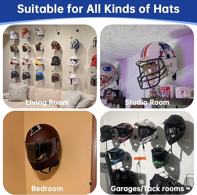 2-Pack Wall-Mounted Multi-Purpose Helmet Storage Display Rack - Image 6