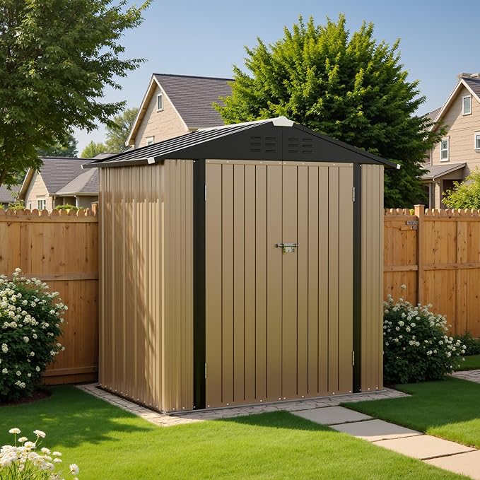 Greesum 6x4FT Outdoor Storage Shed, Utility Tool Shed Metal Storage Garden Shed by BuynowfromGreesum