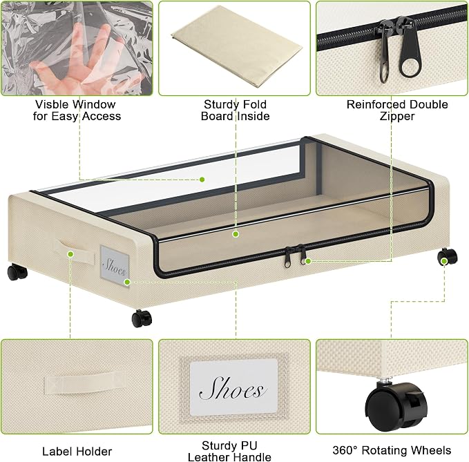 Under Bed Storage with Wheels, XXL 60L Under the Bed Storage Bins, Underbed - Image 4