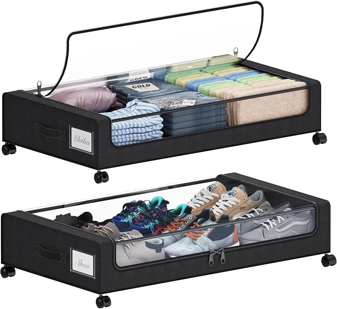 Under Bed Storage with Wheels, XXL 60L Under the Bed Storage Bins, Underbed by Tututry