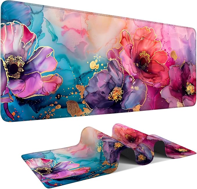 Large Mouse Pad, Floral Ink Desk Mat, Extended Gaming Mouse Pad by THISFIND