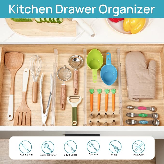 Vtopmart 8 Pack Shallow Drawer Dividers, 2.36" High 12.67"-21.14" Adjustable - Image 4