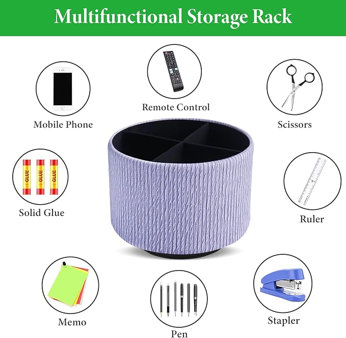 Round Leather Art Supply Organizer, Remote Control Holder, 360 Degree Spinning - Image 5