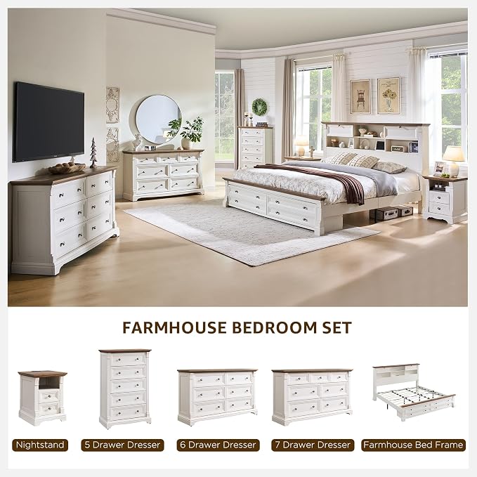 T4TREAM Farmhouse 5 Drawer Dresser - Image 6