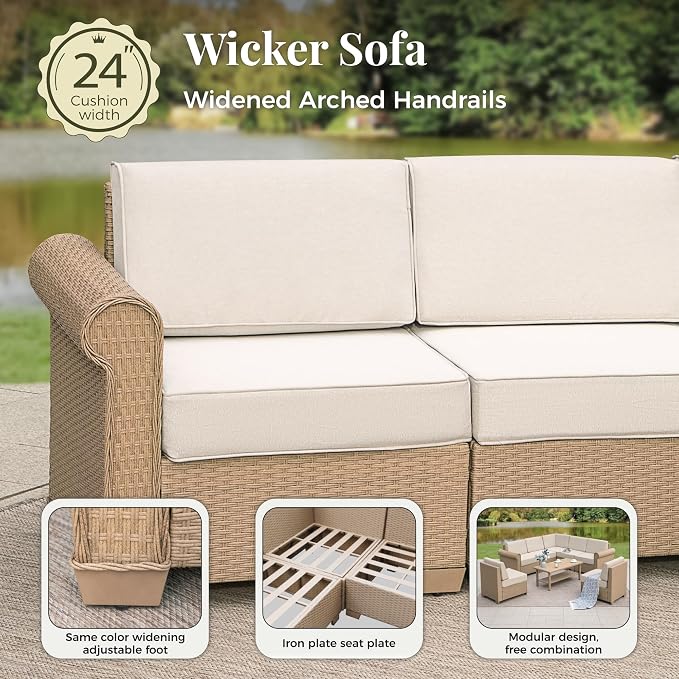 Patio Furniture Set, 7 Piece Outdoor Rattan Wicker Sectional Conversation Set - Image 8