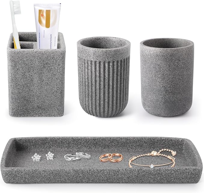 Resin Matte Gray Bathroom Toothbrush Cups Set by BetterbathroomwithXLHOME