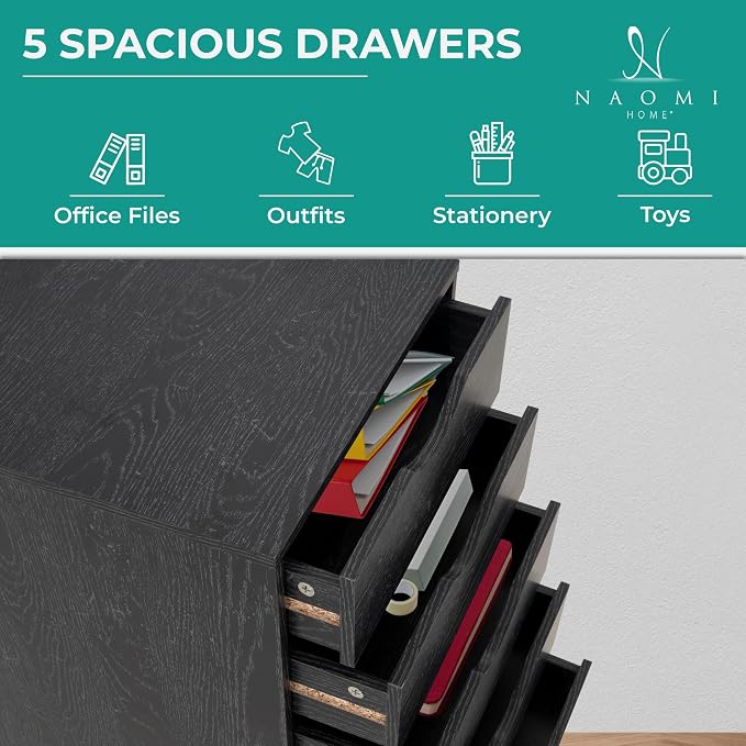 Naomi Home 5-Drawer Mobile Storage Cart Under Desk - Image 6