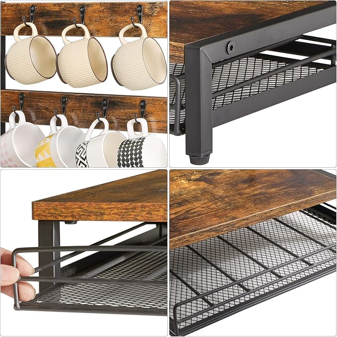 IBUYKE Coffee Pod Drawer, Rustic Coffee Mug Holder - Image 7