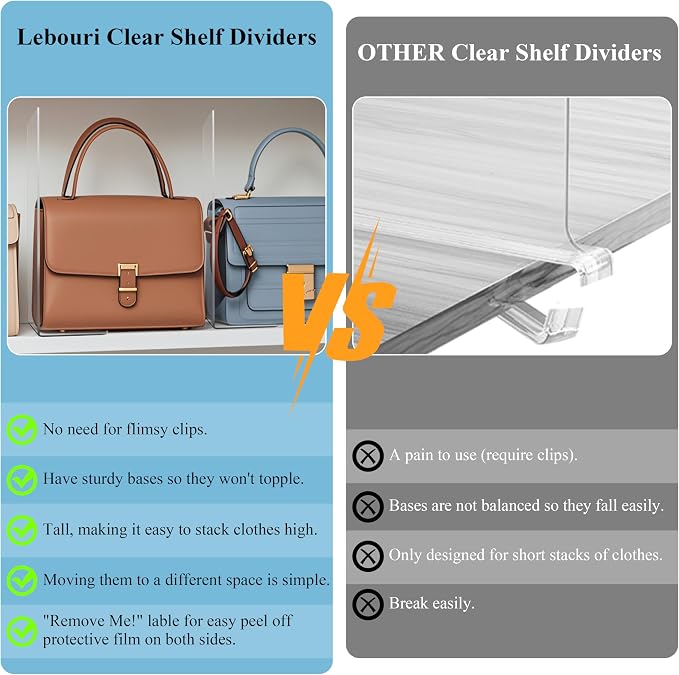 Shelf Dividers for Closet Organization: 12" Tall Acrylic Closet Dividers for - Image 5