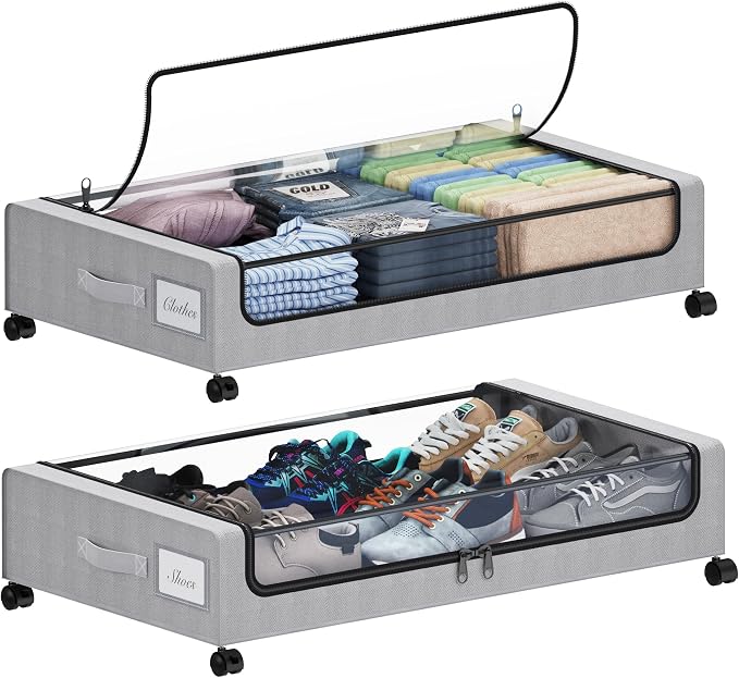 Under Bed Storage with Wheels, XXL 60L Under the Bed Storage Bins, Underbed by Tututry