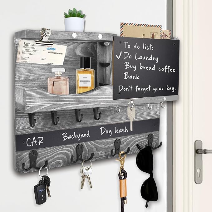 Key Holder for Wall Mount, Farmhouse Mail and Key Holder for Wall Hanger by HEKOOLA