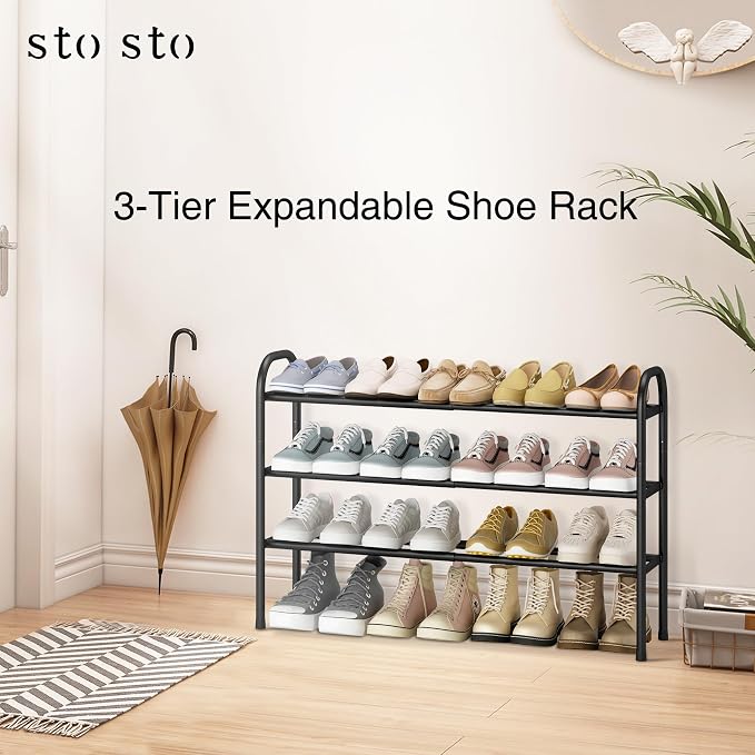 STO STO Expandable Shoe Rack, 3-Tier Metal Small Shoe Rack - Image 6