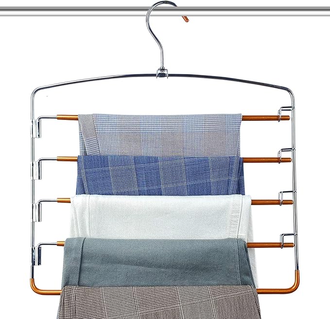 FeeraHozer Pants Hangers Non Slip 3 Pack Space Saving Hangers Multi-Layer Swing by Feerahozer