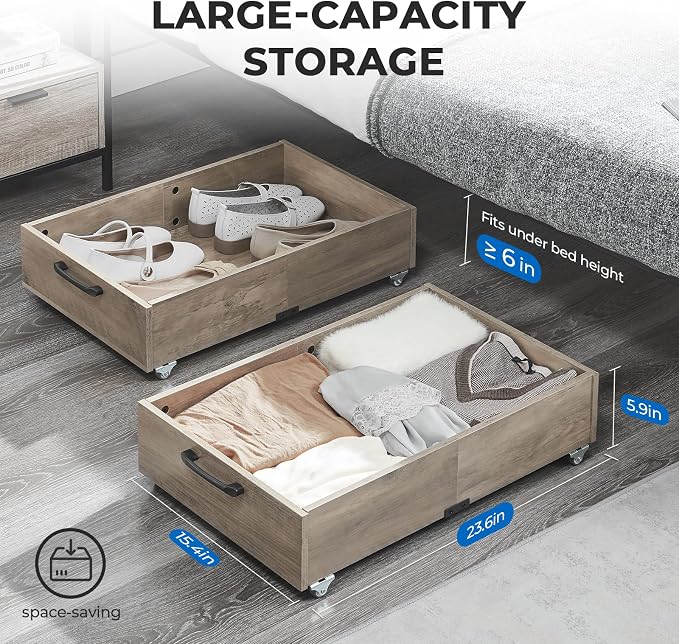 Under Bed Storage with Wheels, Composite Wood Organizer - Image 4