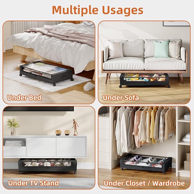 Somdot Under Bed Storage with Wheels, 2 Pack Bed Storage Containers with - Image 7
