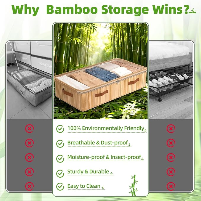 Livole 3 Pack Bamboo Under Bed Storage - Image 2
