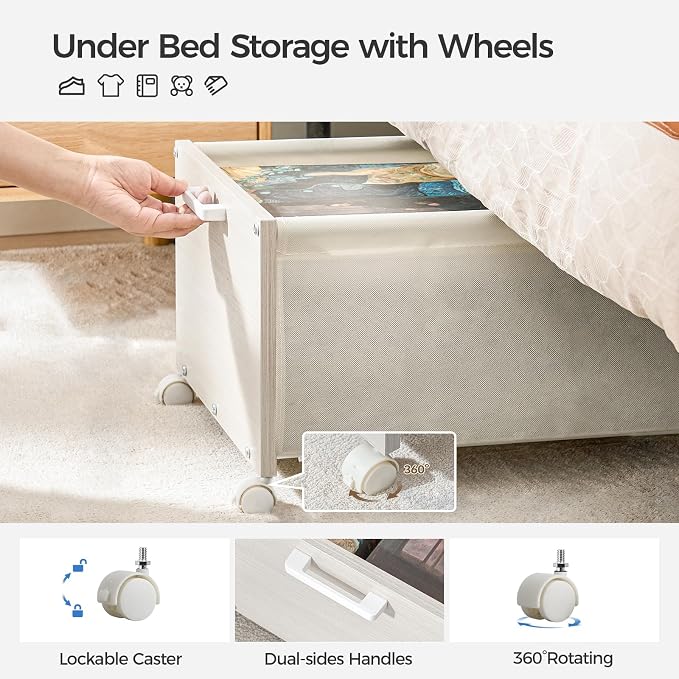 Under Bed Storage with Wheels, Wooden Under Bed Drawers On Wheels, Rolling - Image 4