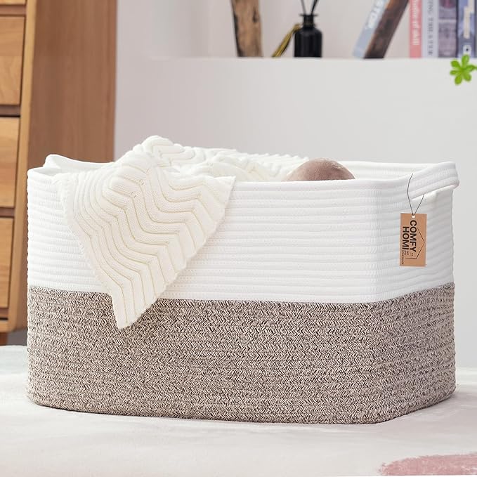 COMFY-HOMI Large Laundry for Organizing|Rectangle Cotton Rope Storage by COMFY-HOMI