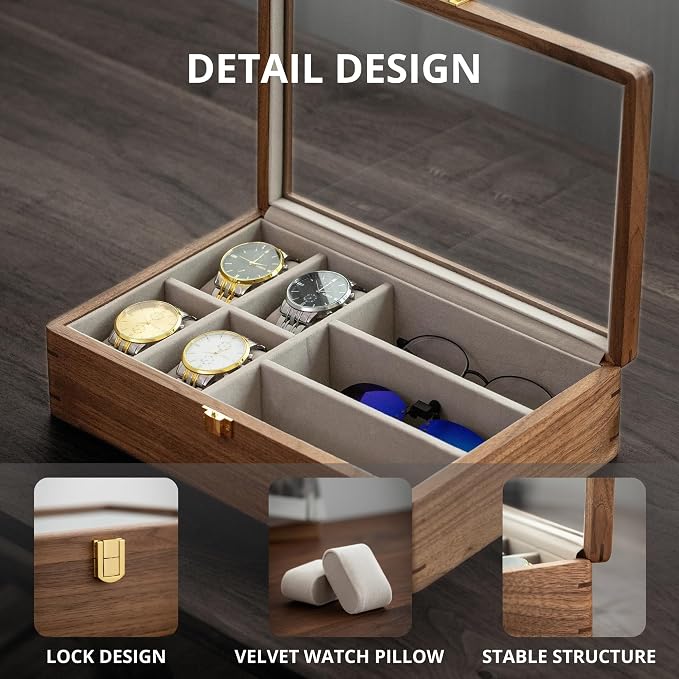 Muso Wood 7 Slot Men's Walnut Watch Box - Image 5