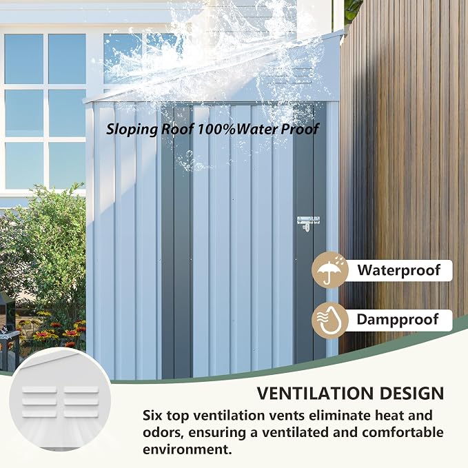 4x7 FT Outdoor Storage Shed, Lean to Lockable Metal Garden Shed Steel - Image 4