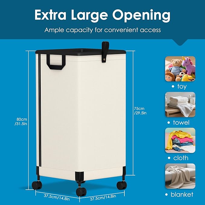 2Pcs Laundry Basket with Wheels 105L, Large Rolling Laundry Hamper with - Image 2