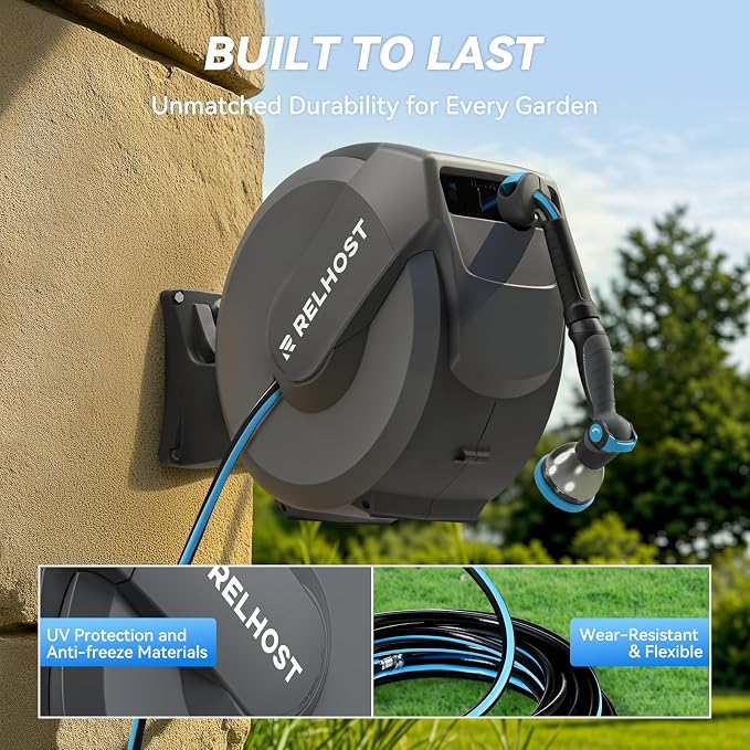Retractable Garden Hose Reel 120 ft x 1/2 in, Heavy Duty Hose Reel Wall Mount - Image 6