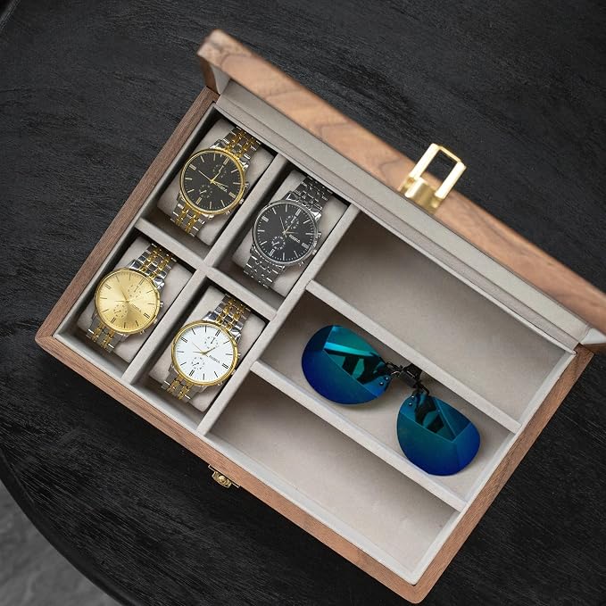 Muso Wood 7 Slot Men's Walnut Watch Box - Image 4