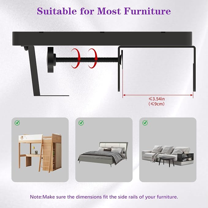 ANYHI Bedside Shelf for Dorm Room Bunk & Top Bunk, Aluminum Clip On Nightstand - Image 5
