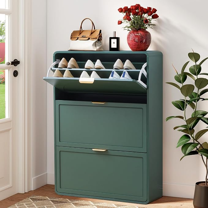 Hidden Shoe Cabinet with Drawer, Free Standing Narrow Shoe Rack Cabinet by affeivul