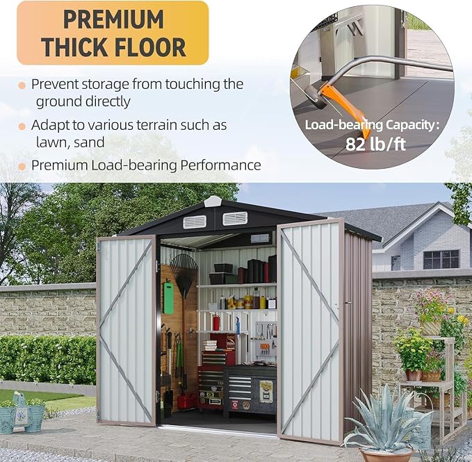Aoxun 6x4ft Shed with Floor Heavy-Duty Galvanized Steel Outdoor Storage Shed - Image 6