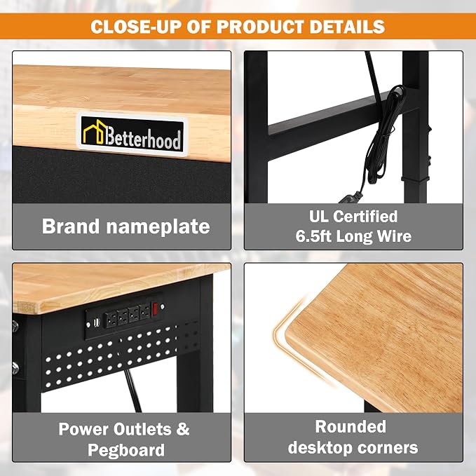 Betterhood 70" Adjustable Workbench on Wheels, 2000 LBS Heavy Duty Work Table - Image 5