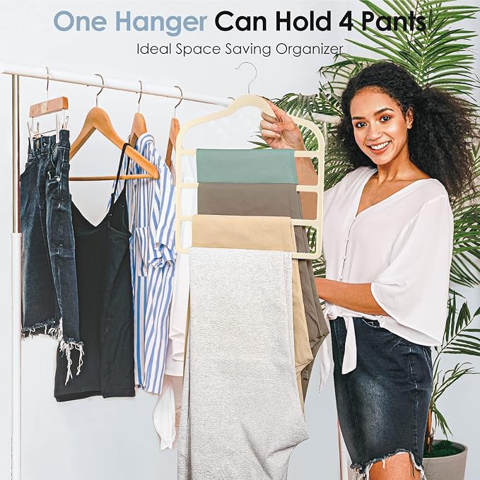 Velvet Hangers Space Saving Non Slip Pant Velvet Hangers, DUDUCOFU 8 Pack Beige - Image 2