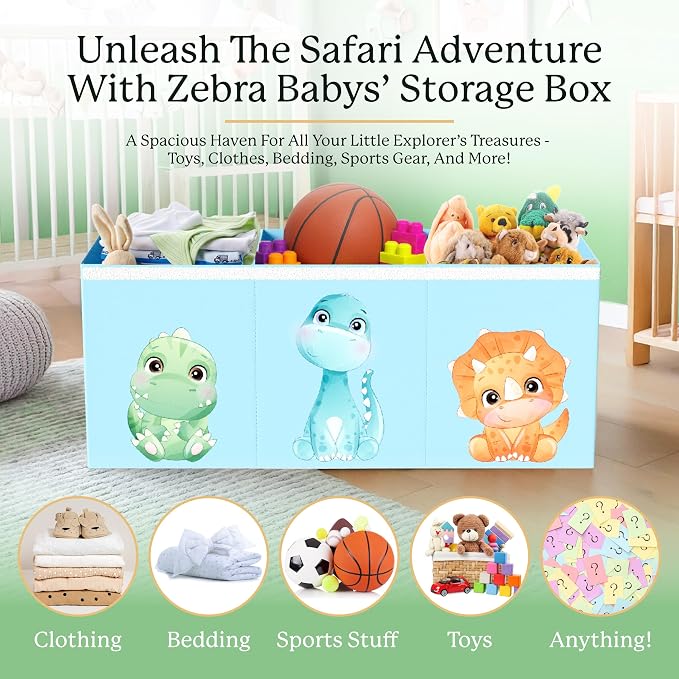 Extra Large Dinosaur Toy Box – 40"x13.5"x16.5" Collapsible Toy Chest - Image 2
