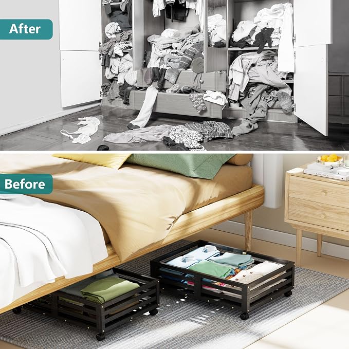 Wisuce Bamboo Under Bed Storage Containers- Underbed Organizer - Image 5