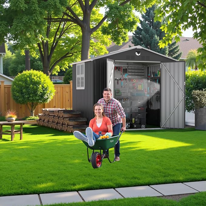 8x6 FT Metal Storage Shed with Window, Outdoor Storage Building, Large Backyard - Image 7