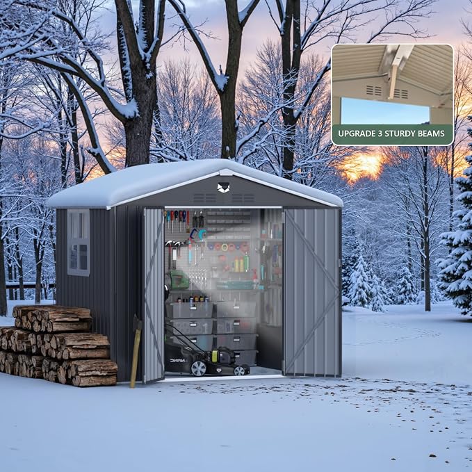 8x6 FT Metal Storage Shed with Window, Outdoor Storage Building, Large Backyard - Image 8