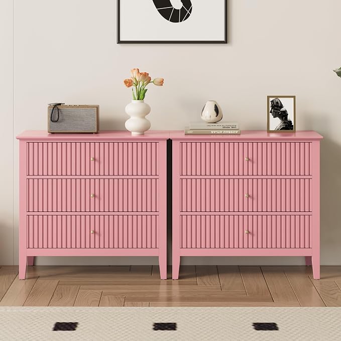 RoyalCraft Fluted 32 inch Wide Nightstand Set of 2, Large Pink Nightstand by Bringyoubetterlife