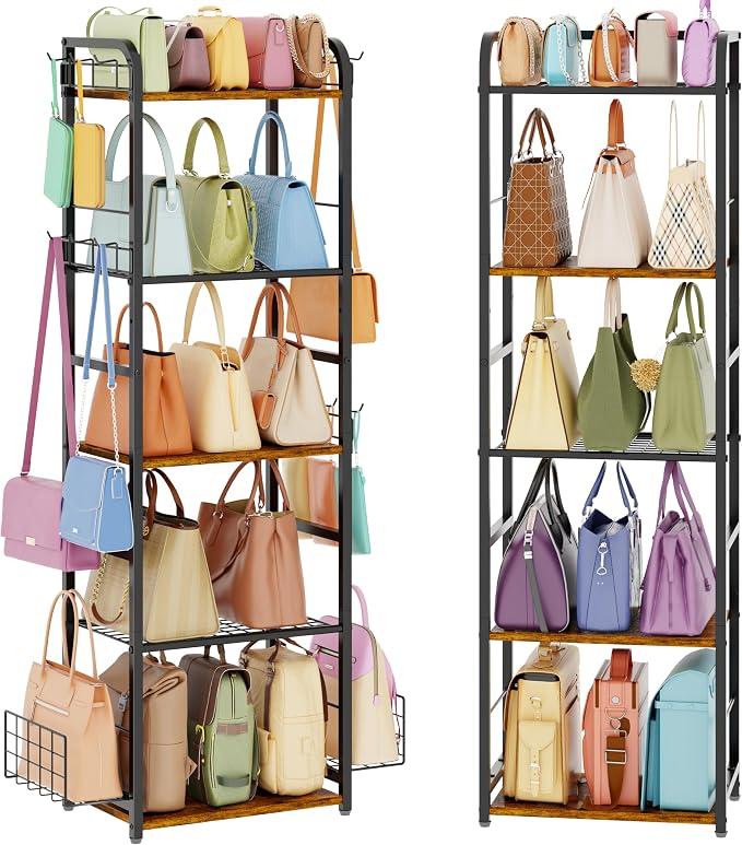 5-Tier Purse Organizer for Closet, Tall Purse Rack Stand for Purse Storage by HOOBRO