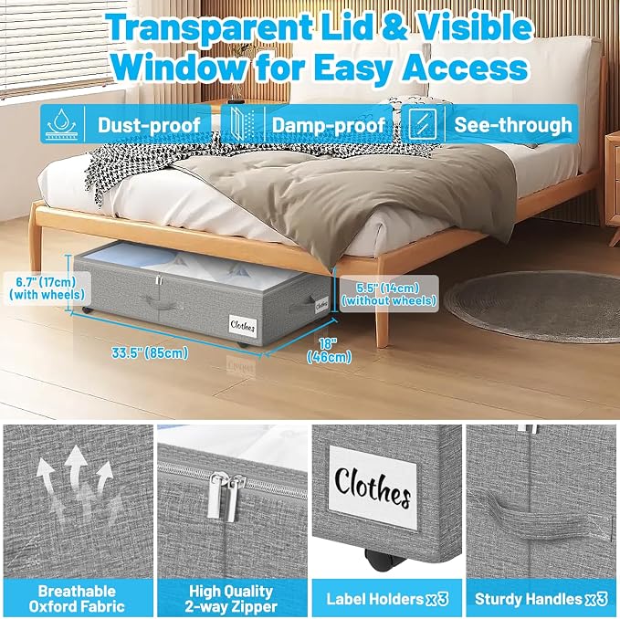 Under Bed Storage with Wheels, Quick Assembly Underbed Shoe Storage Containers - Image 3