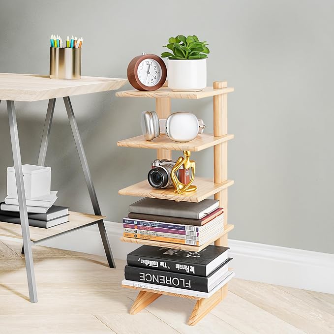 5-Tier Wooden Bookshelf for Small Spaces – Narrow Space-Saving Bookcase & - Image 2